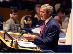 Обращение президента Джорджа У. Буша к Генеральной Ассамблее ООН в Нью-Йорке, посвященное Ираку. Вторник, 12 сентября. Фотограф Пол Морзе, сотрудник Белого Дома