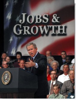 President George W. Bush addresses small business owners and employees during a roundtable discussion at the Robinson Center in Little Rock, Ark., Monday, May 5, 2003. White House photo by Susan Sterner.