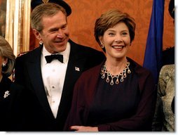 President George W. Bush and Mrs. Bush attend a dinner for NATO leaders hosted by the Czech Republic at Prague Castle in Prague, Czech Republic, Nov. 20. White House photo by Paul Morse